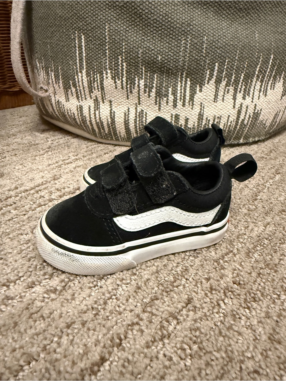 Vans Black and White Kids Velcro Skate Shoes